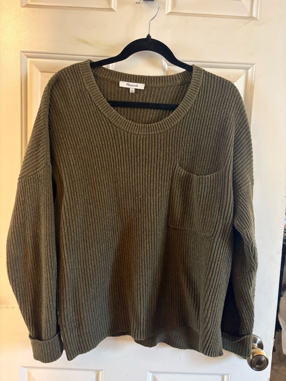 Madewell Olive Ribbed Pocket Pullover